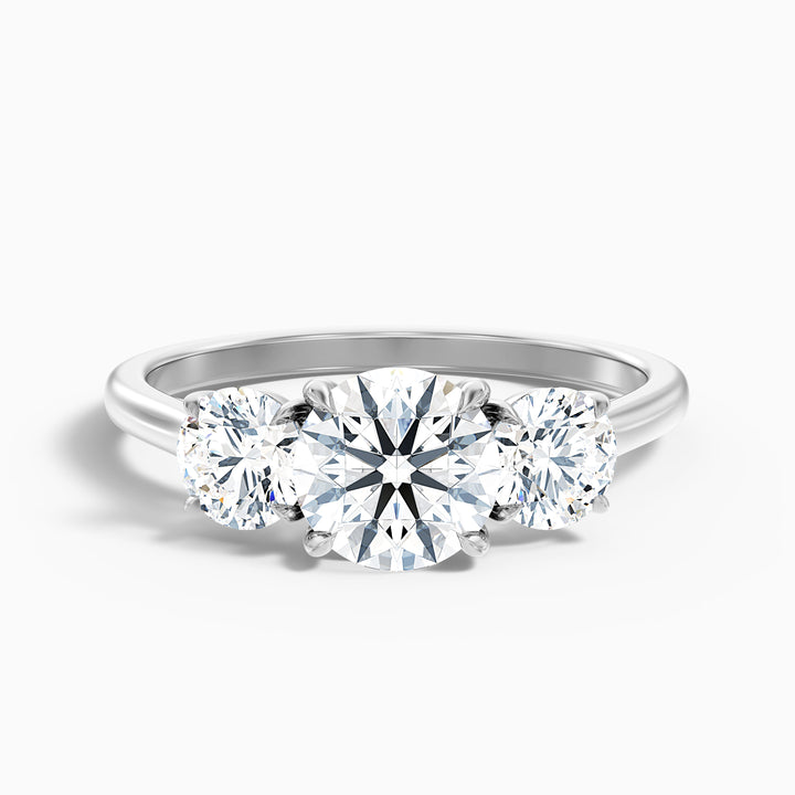 Hana 2 Carat Round Three Stone Moissanite Diamond Ring - Front View