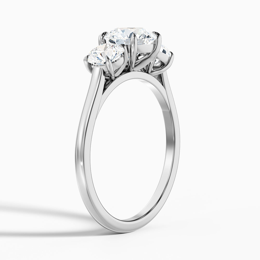 Ira 1 Carat Round Three Stone Lab Grown Engagement Ring in 10k White Gold - Detail View