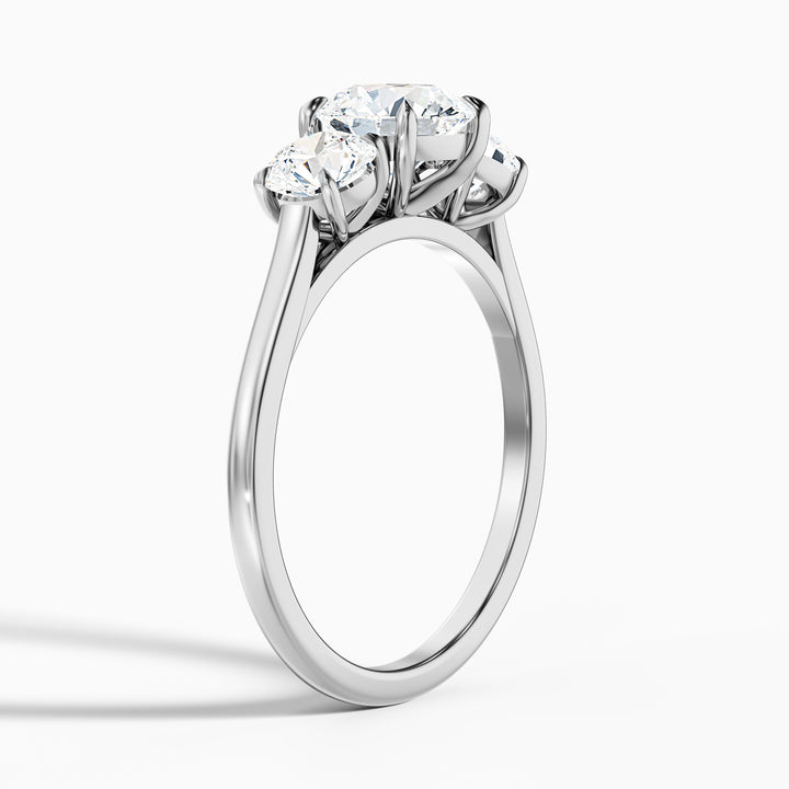 Ira 1 Carat Round Three Stone Lab Grown Engagement Ring in Platinum - Detail View