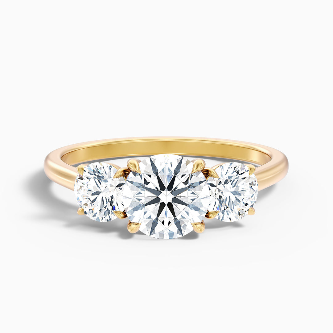 Hana 3 Carat Round Three Stone Moissanite Diamond Ring - Front View