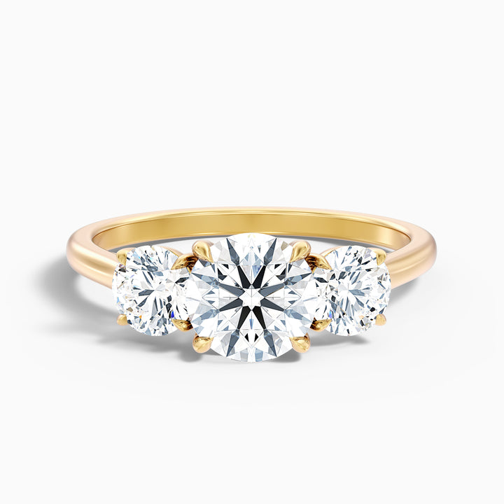 Ira 1 Carat Round Three Stone Lab Grown Engagement Ring in 10k Yellow Gold - Front View