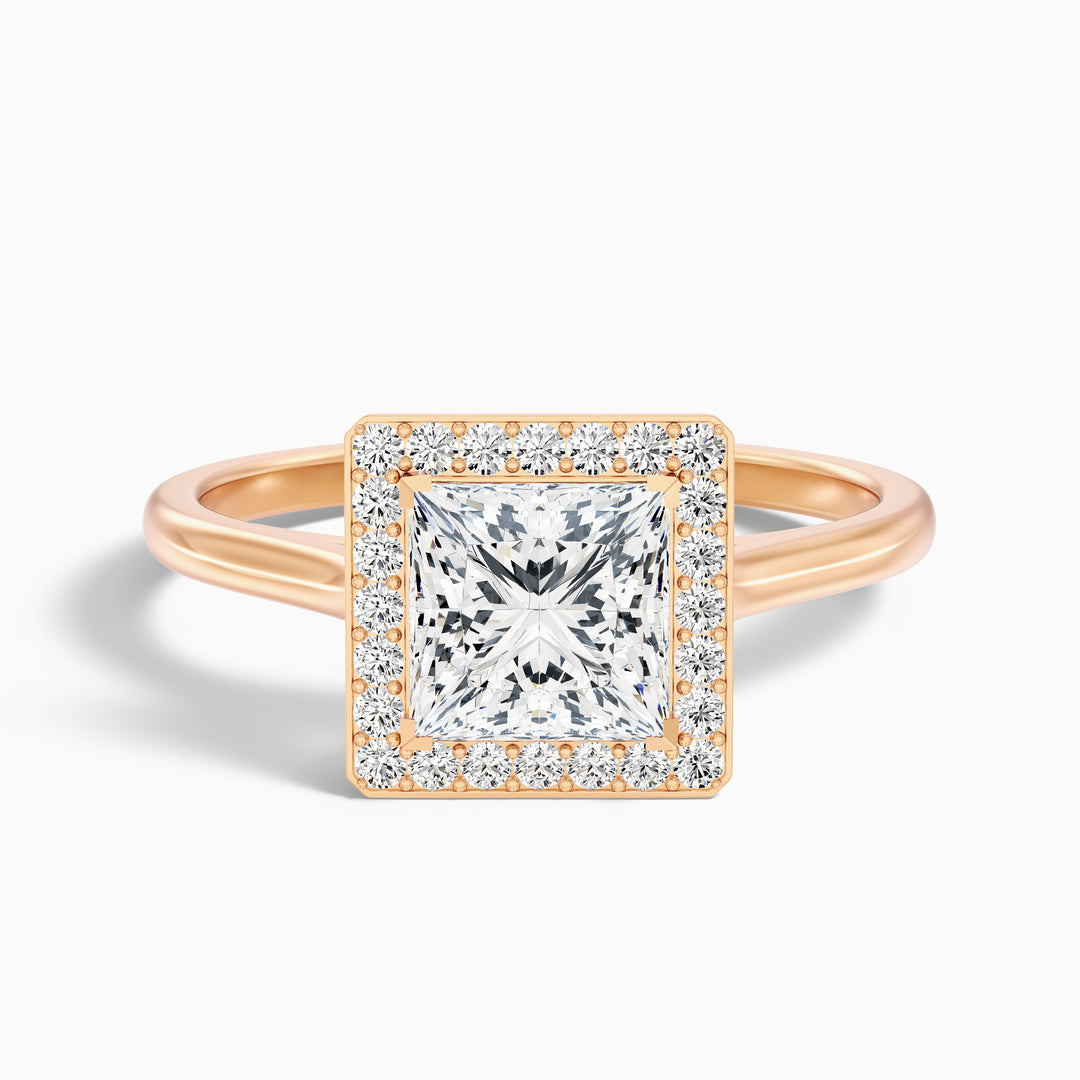 ivy 6 carat princess cut halo pave moissanite diamond ring in 14k rose gold -  Front View