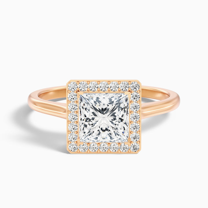 ivy 6 carat princess cut halo pave moissanite diamond ring in 14k rose gold -  Front View