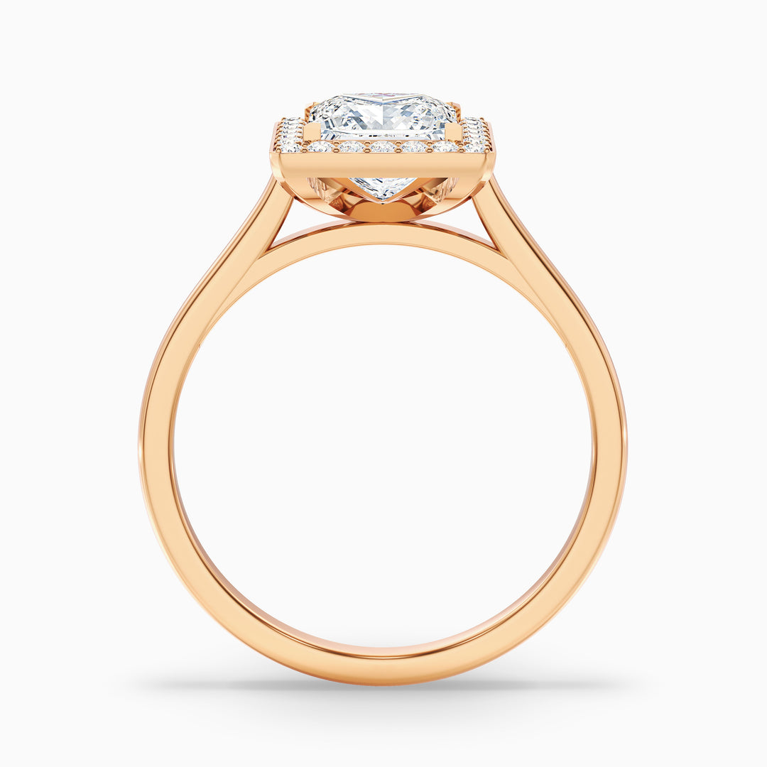 ivy 8 carat princess cut halo pave moissanite diamond ring in 14k rose gold -  Side View