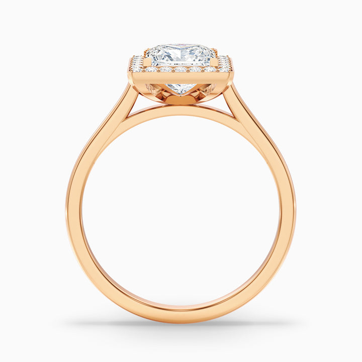 ivy 8 carat princess cut halo pave moissanite diamond ring in 14k rose gold -  Side View