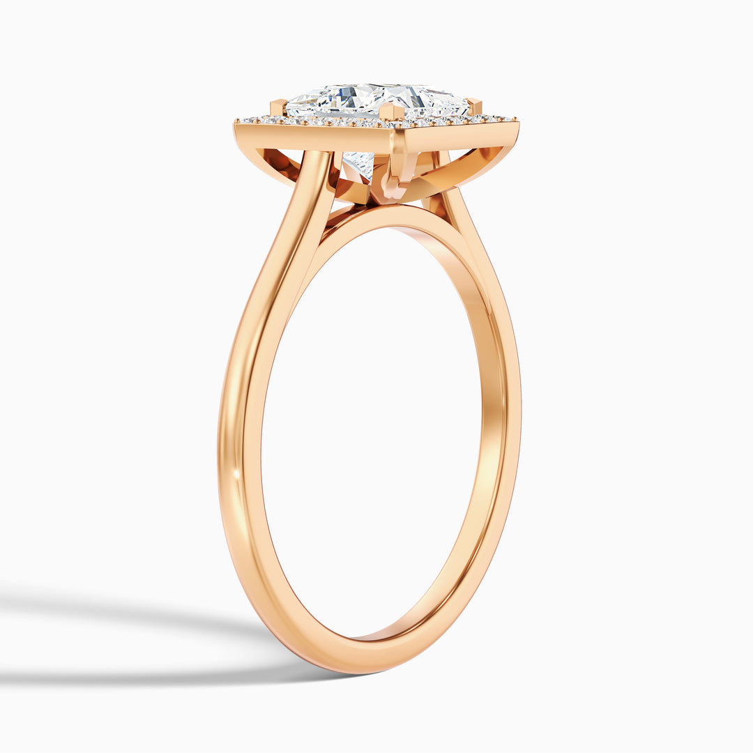 Kelly 2.5 Carat Princess Cut Halo Pave Lab Grown Engagement Ring in 14k Rose Gold - Detail View