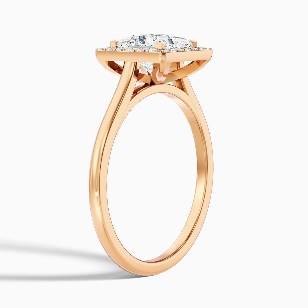 ivy 8 carat princess cut halo pave moissanite diamond ring in 14k rose gold -  Detail View