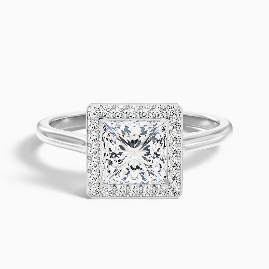 Kelly 5 Carat Princess Cut Halo Pave Lab Grown Engagement Ring in 18k White Gold - Front View