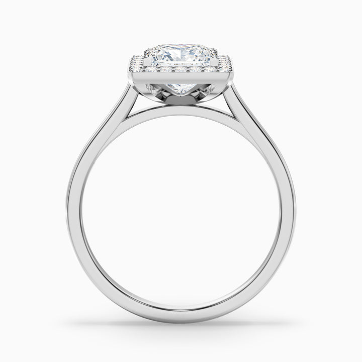 Kelly 5 Carat Princess Cut Halo Pave Lab Grown Engagement Ring in 14k White Gold - Side View