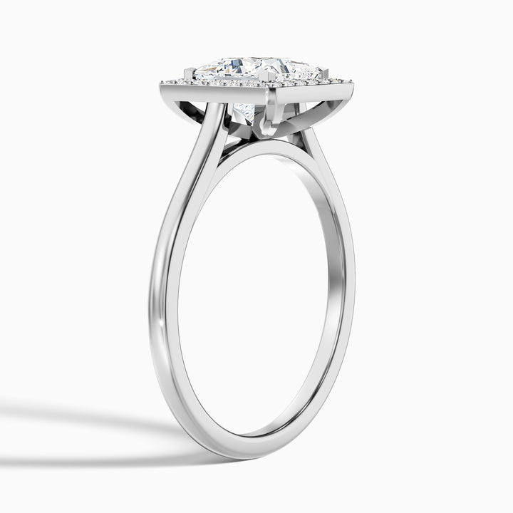 ivy 8 carat princess cut halo pave moissanite diamond ring in 14k white gold -  Detail View