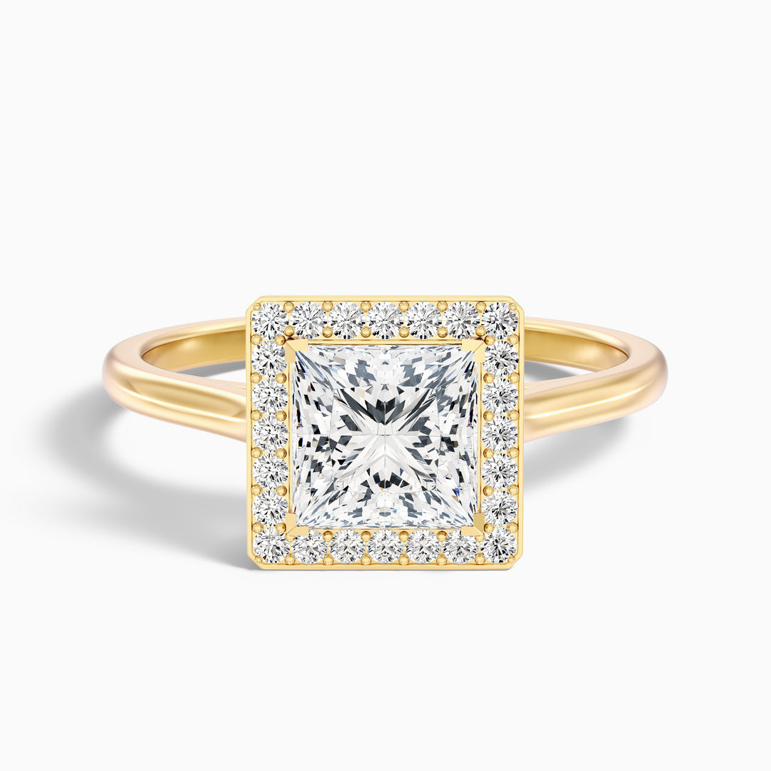 Kelly 4.5 Carat Princess Cut Halo Pave Lab Grown Engagement Ring in 14k Yellow Gold - Front View