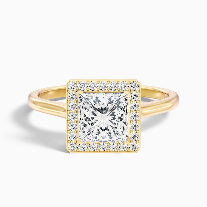 ivy 8 carat princess cut halo pave moissanite diamond ring in 14k yellow gold -  Front View