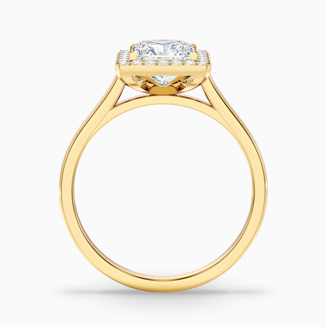 ivy 7 carat princess cut halo pave moissanite diamond ring in 14k yellow gold -  Side View