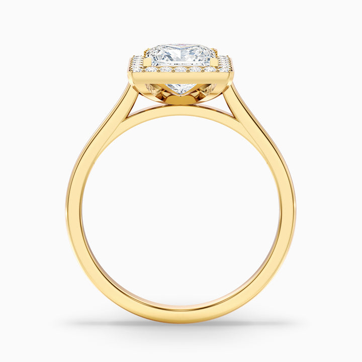 Kelly 3.5 Carat Princess Cut Halo Pave Lab Grown Engagement Ring in 14k Yellow Gold - Side View