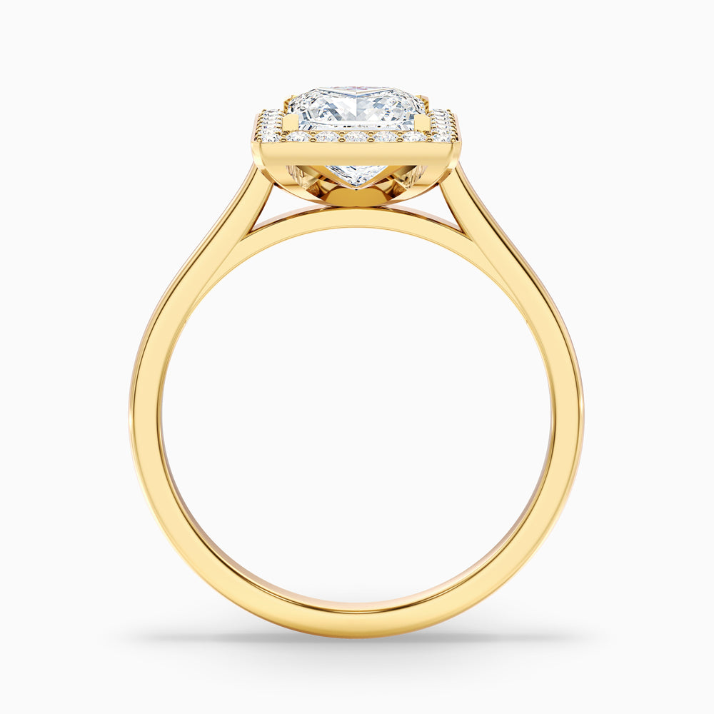 ivy 10 carat princess cut halo pave moissanite diamond ring in 14k yellow gold -  Side View