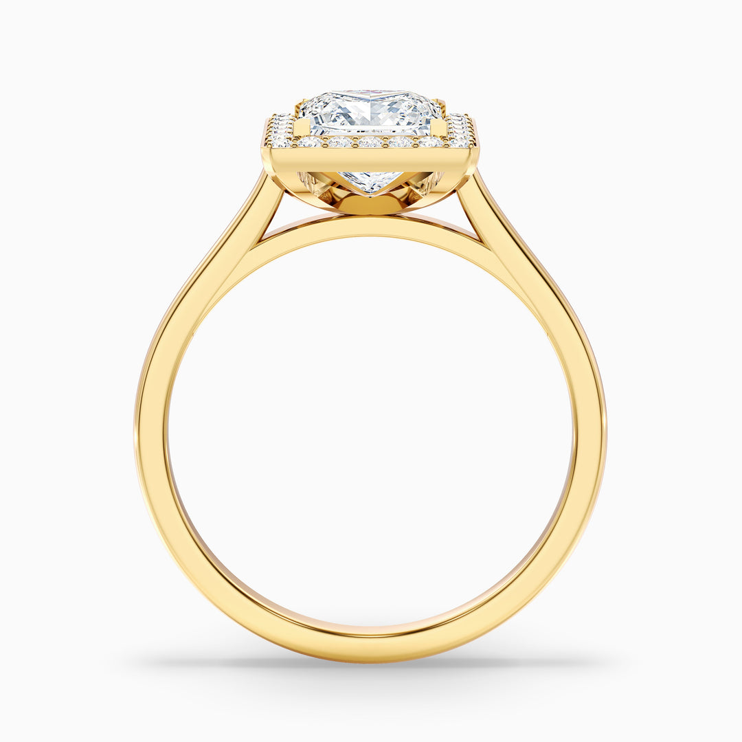 ivy 8 carat princess cut halo pave moissanite diamond ring in 14k yellow gold -  Side View