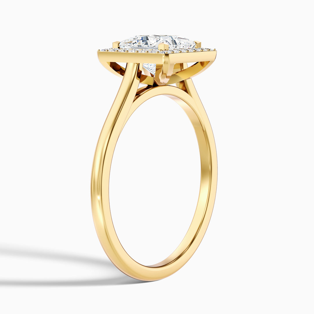 ivy 6 carat princess cut halo pave moissanite diamond ring in 18k yellow gold -  Detail View