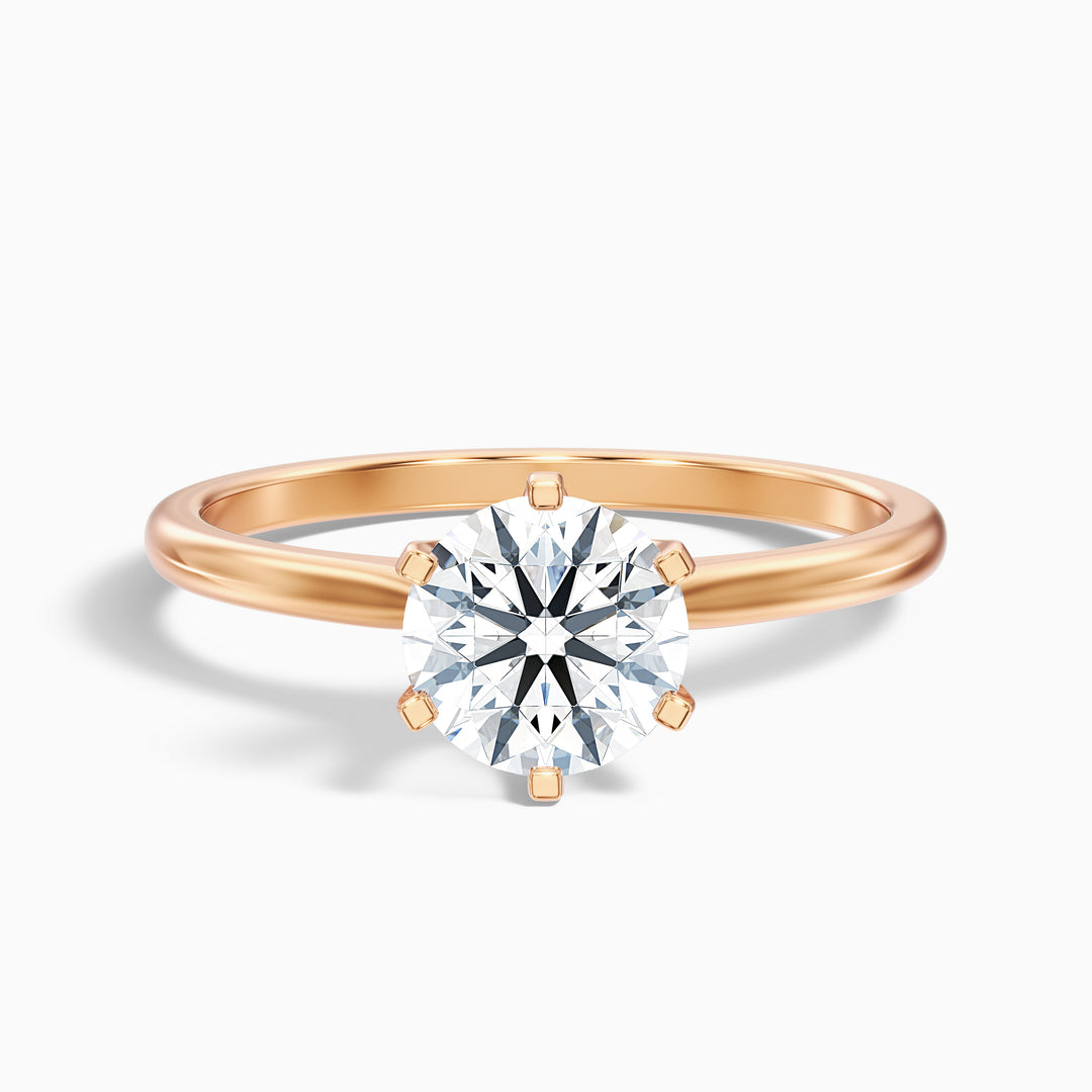 fern 6 carat round solitaire moissanite diamond ring in 10k rose gold -  Front View