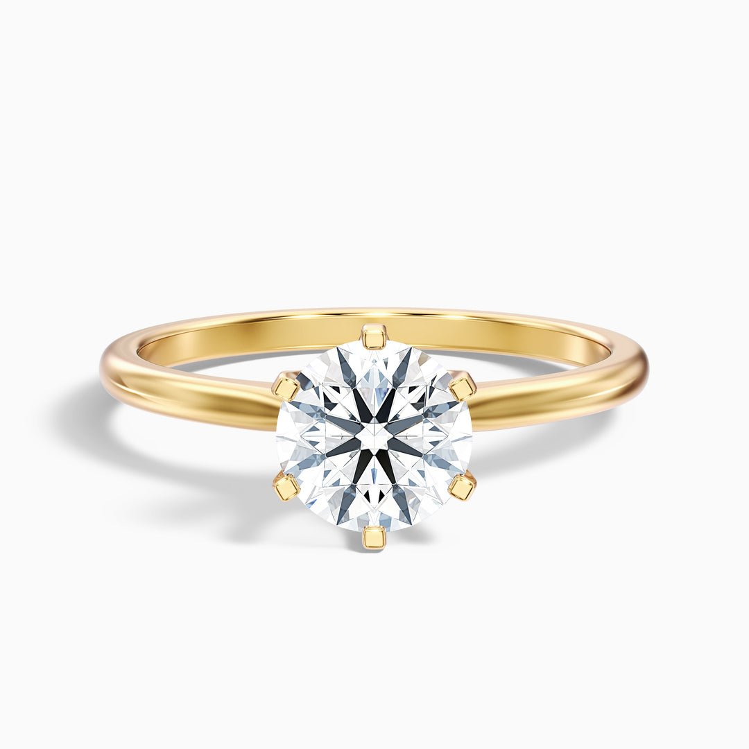 fern 7 carat round solitaire moissanite diamond ring in 10k yellow gold -  Front View