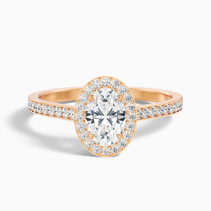 Erin 3 Carat Oval Halo Pave Lab Grown Engagement Ring in 14k Rose Gold - Front View