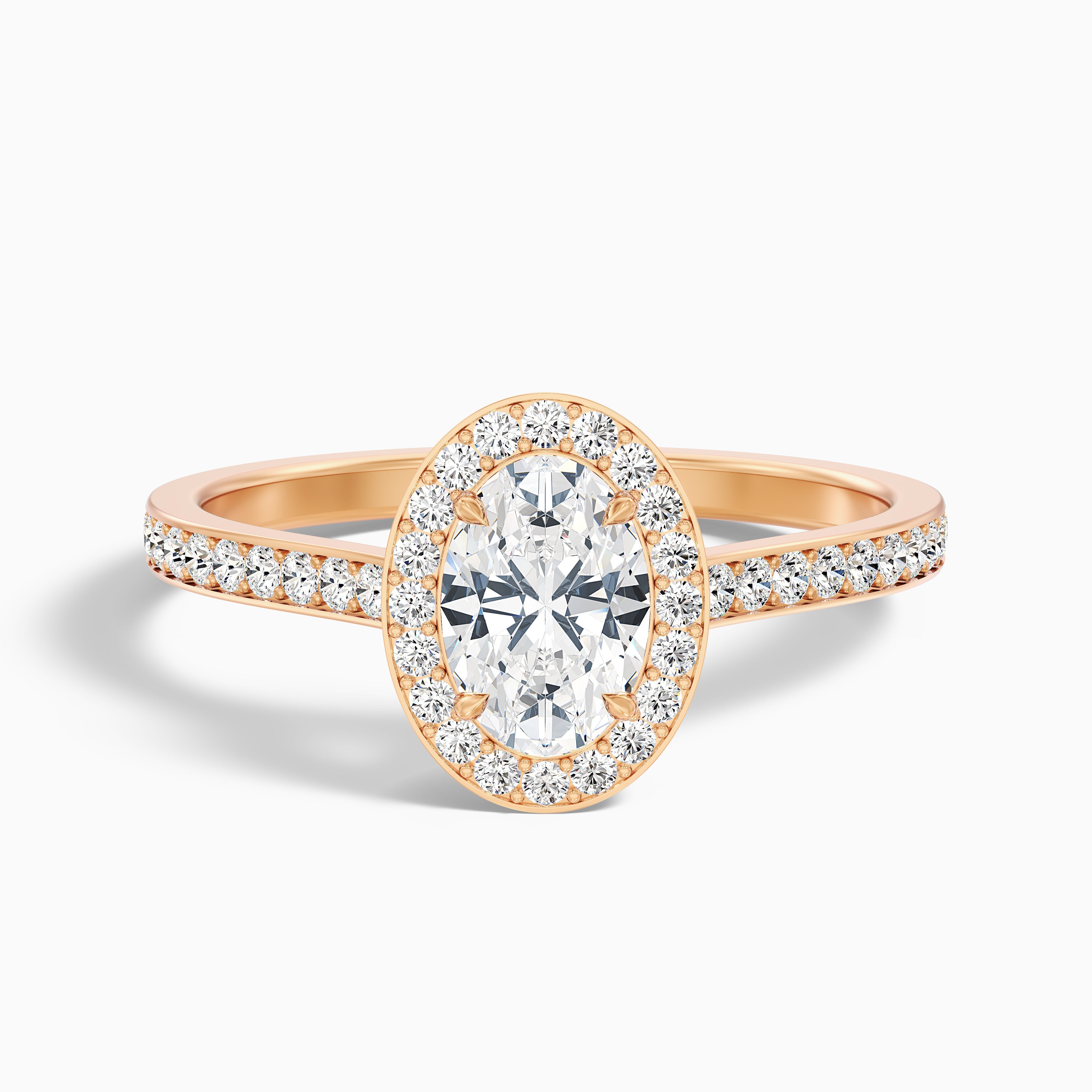 Erin 2 Carat Oval Halo Pave Lab Grown Engagement Ring in 10k Rose Gold