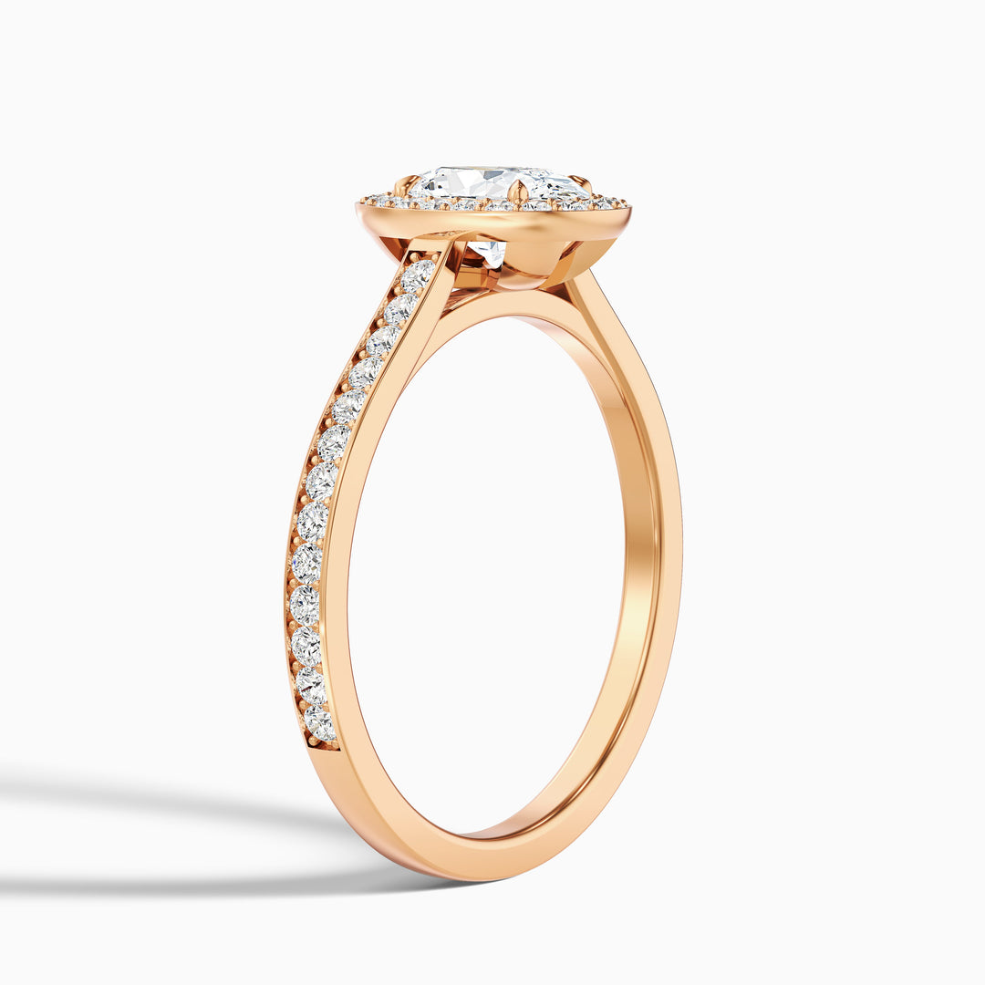 Erin 4 Carat Oval Halo Pave Lab Grown Engagement Ring in 14k Yellow Gold - Detail View