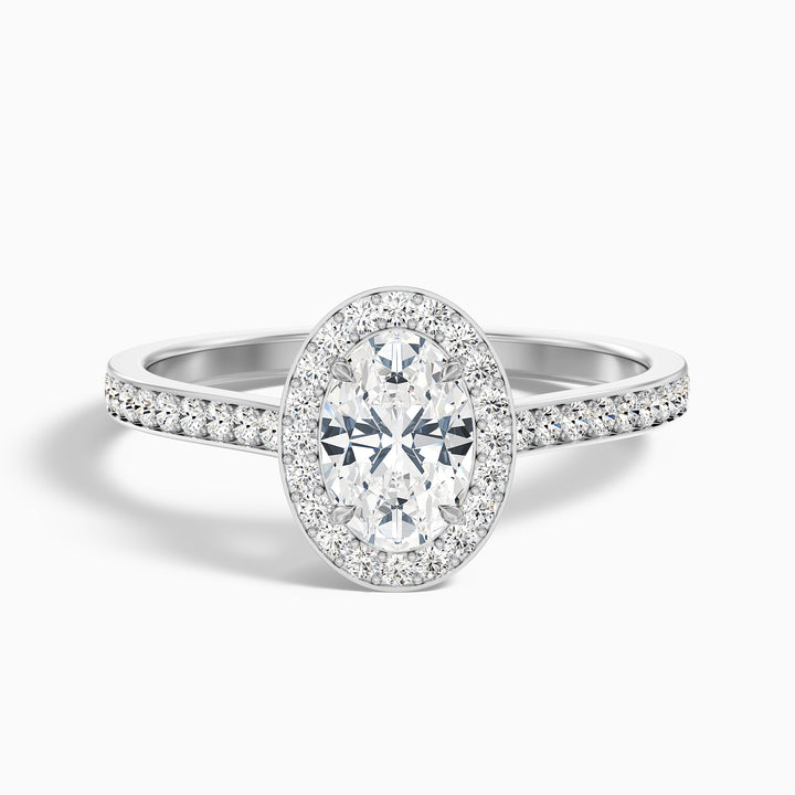 Erin 1 Carat Oval Halo Pave Lab Grown Engagement Ring in 10k White Gold - Front View