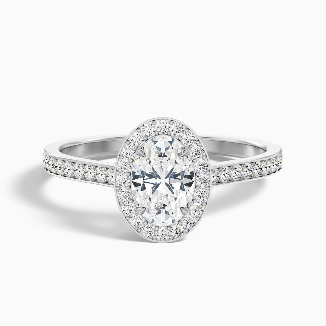 Emily 2.5 Carat Oval Halo Pave Moissanite Diamond Ring - Front View