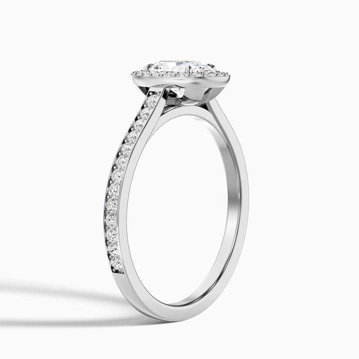 Erin 4 Carat Oval Halo Pave Lab Grown Engagement Ring in 18k White Gold - Detail View