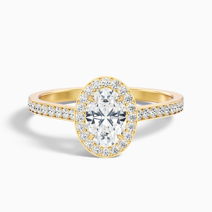 Erin 2.5 Carat Oval Halo Pave Lab Grown Engagement Ring in 14k Yellow Gold - Front View