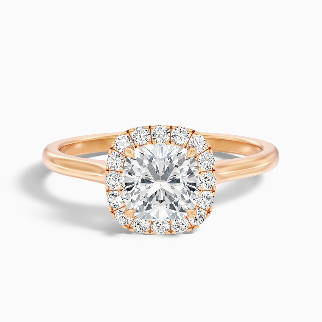 evvy 6 carat cushion cut halo moissanite diamond ring in 18k rose gold -  Front View