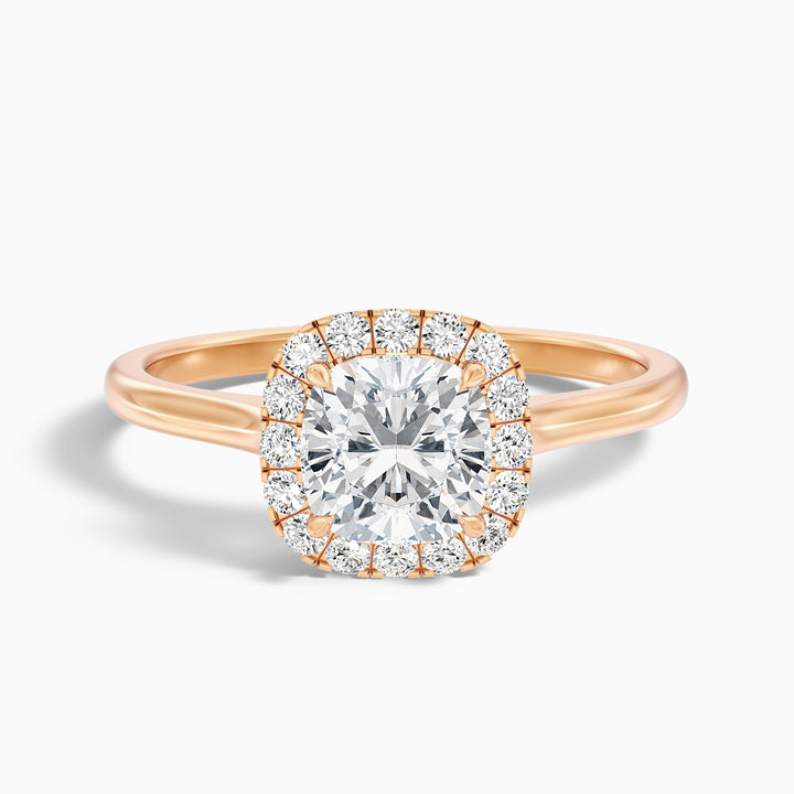 evvy 6 carat cushion cut halo moissanite diamond ring in 18k rose gold -  Front View