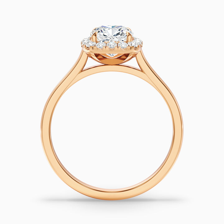 evvy 7 carat cushion cut halo moissanite diamond ring in 10k rose gold -  Side View