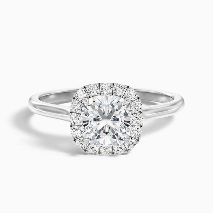 Jeri 4 Carat Cushion Cut Halo Lab Grown Engagement Ring in 18k White Gold - Front View