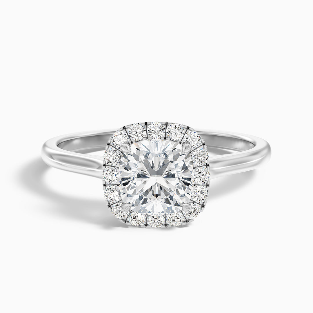 Jeri 2.5 Carat Cushion Cut Halo Lab Grown Engagement Ring in Platinum - Front View