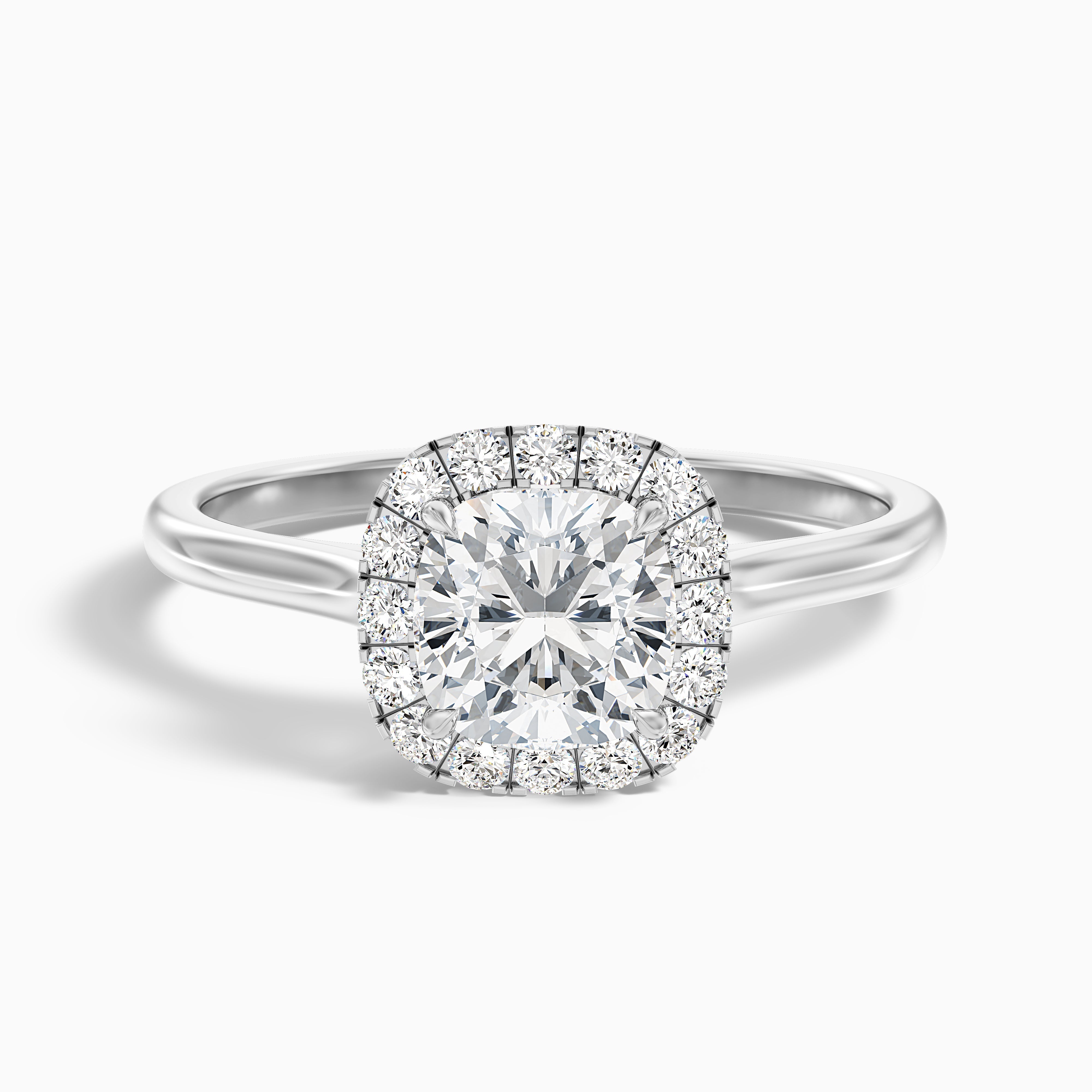 Jeri 1 Carat Cushion Cut Halo Lab Grown Engagement Ring in 14k White Gold