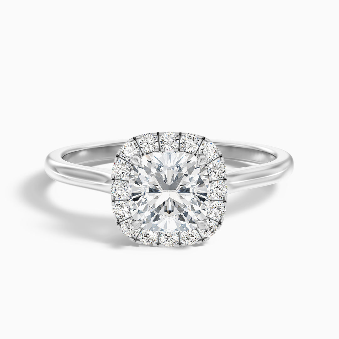 Jeri 1.5 Carat Cushion Cut Halo Lab Grown Engagement Ring in 10k White Gold - Front View