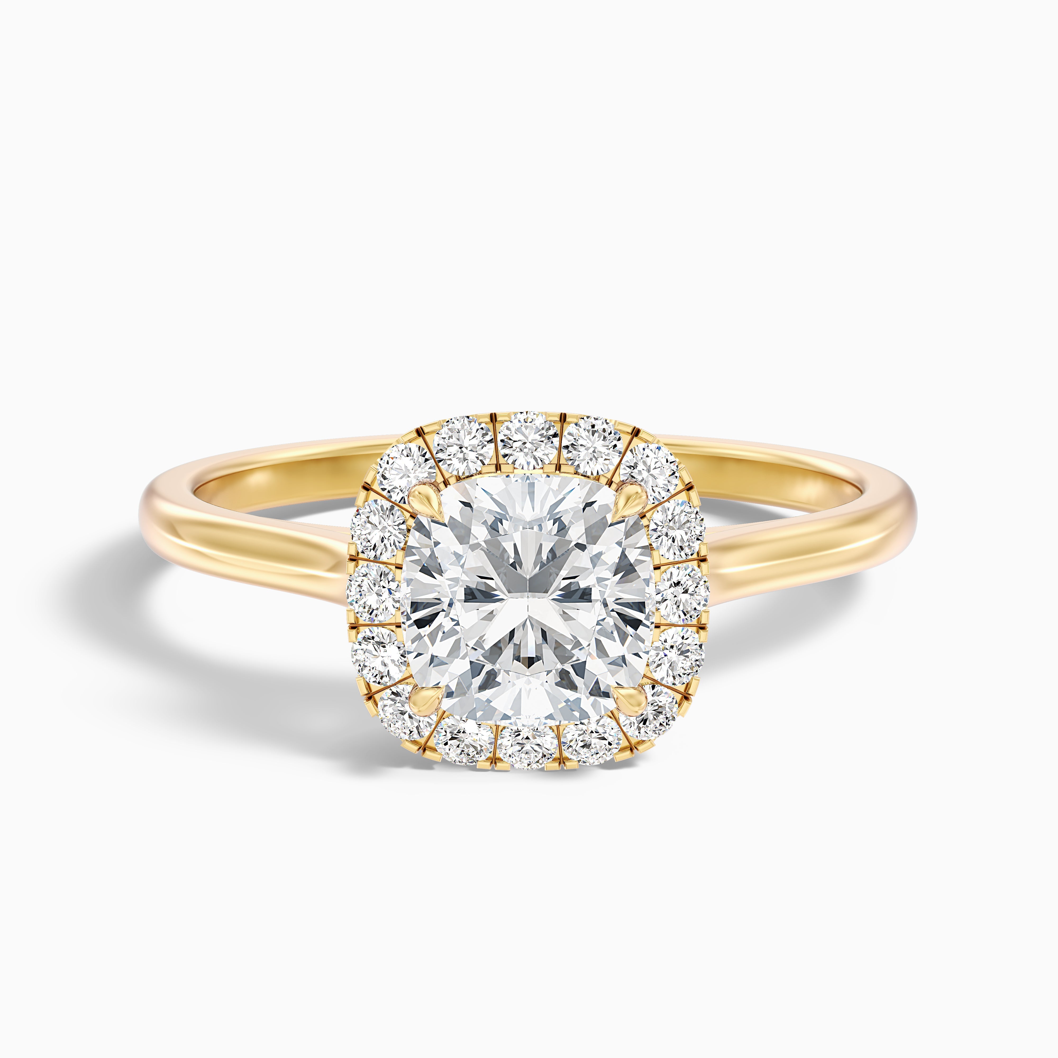 Jeri 1 Carat Cushion Cut Halo Lab Grown Engagement Ring in 10k Yellow Gold