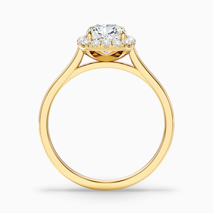 Jeri 3 Carat Cushion Cut Halo Lab Grown Engagement Ring in 14k Yellow Gold - Side View