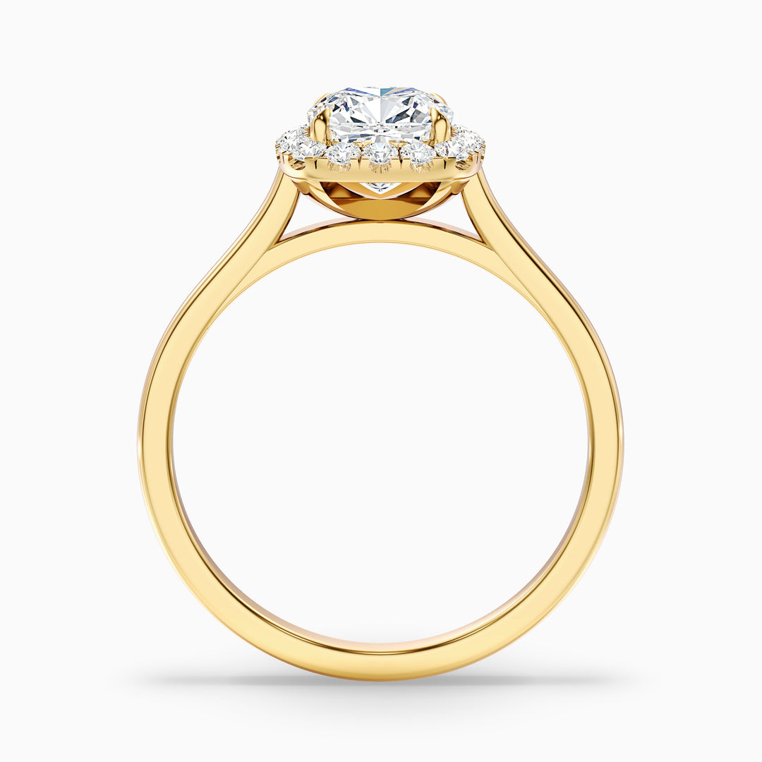 evvy 7 carat cushion cut halo moissanite diamond ring in 10k yellow gold -  Side View