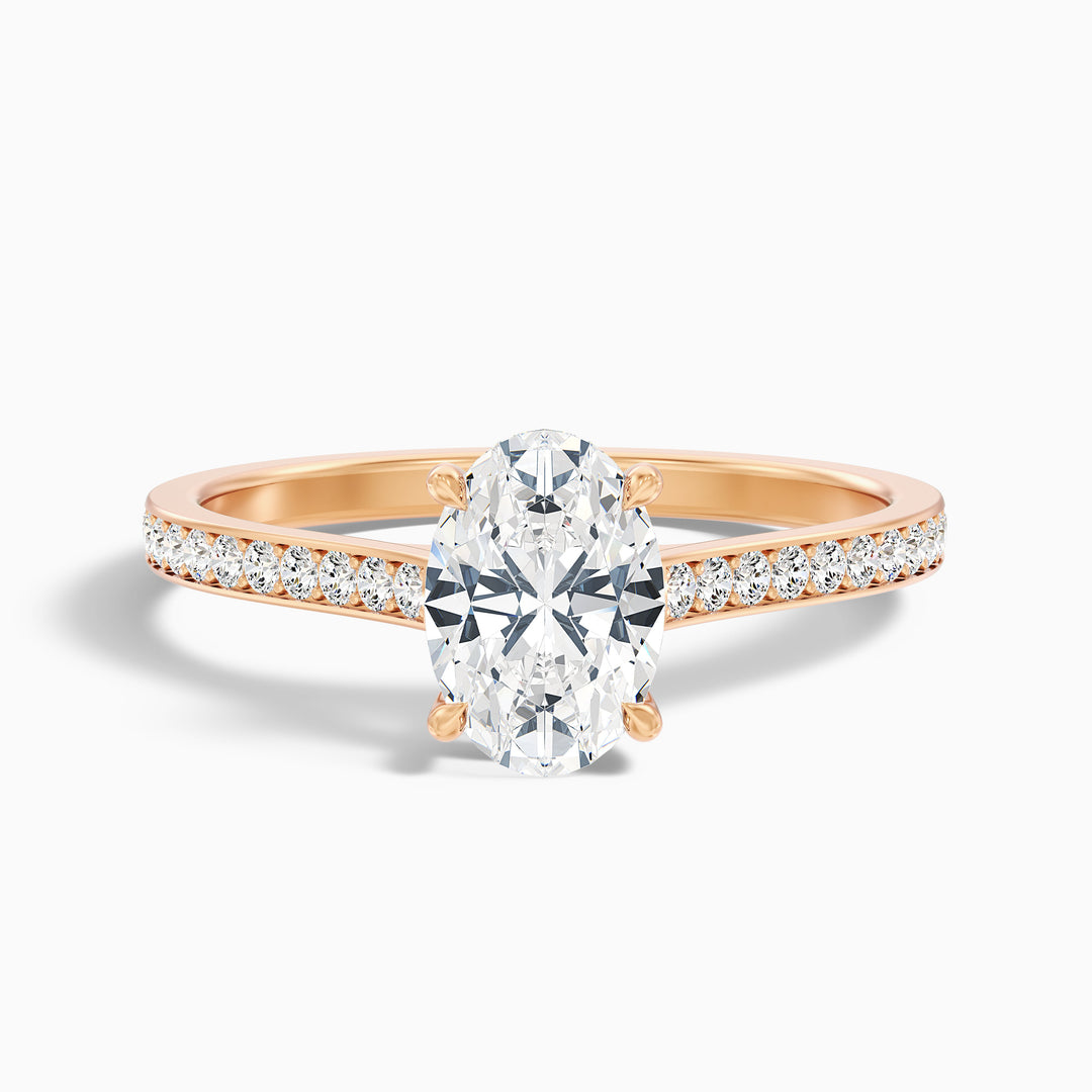 Jessy 1.5 Carat Oval Cut Side Stone Pave Lab Grown Engagement Ring in 14k Rose Gold - Front View