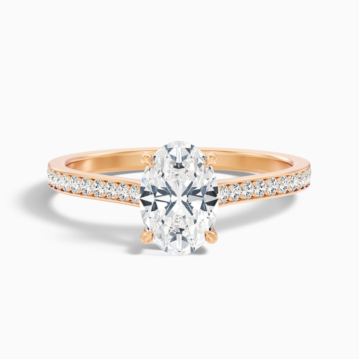 Jessy 3 Carat Oval Cut Side Stone Pave Lab Grown Engagement Ring in 10k Yellow Gold - Front View