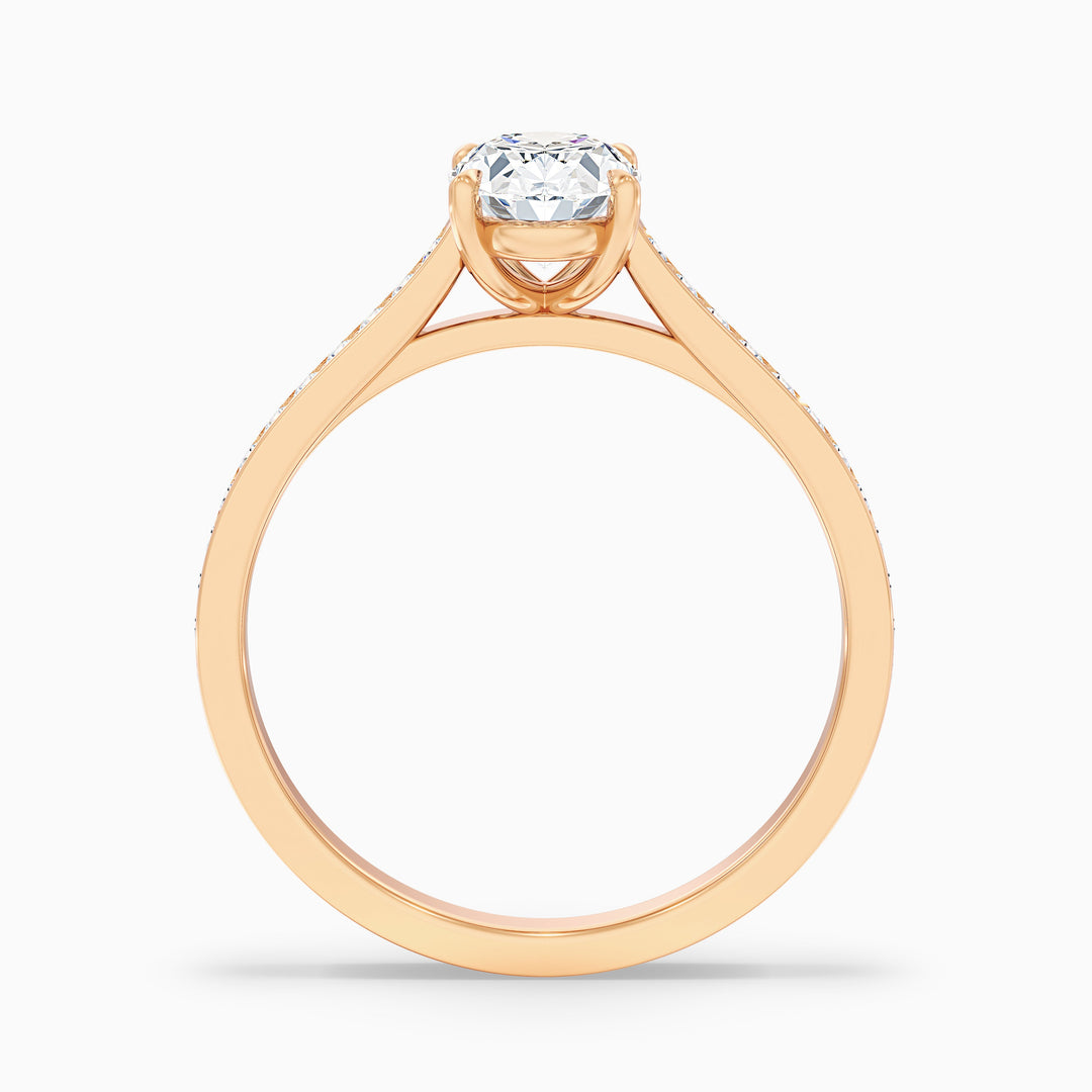 Jessy 1.5 Carat Oval Cut Side Stone Pave Lab Grown Engagement Ring in 14k Yellow Gold - Side View