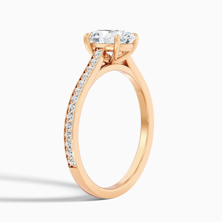 Jessy 2.5 Carat Oval Cut Side Stone Pave Lab Grown Engagement Ring in 18k Rose Gold - Detail View