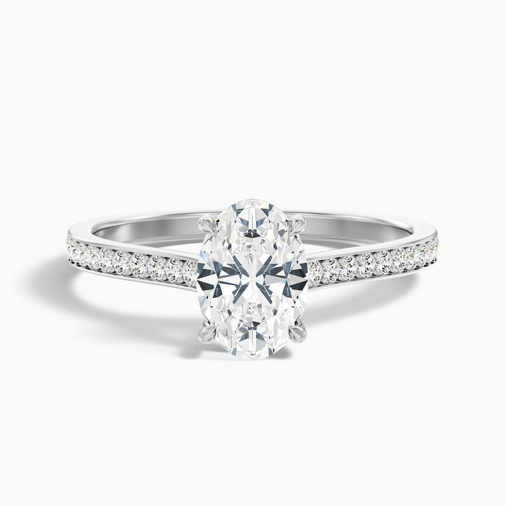 Jessy 4.5 Carat Oval Cut Side Stone Pave Lab Grown Engagement Ring in Platinum - Front View