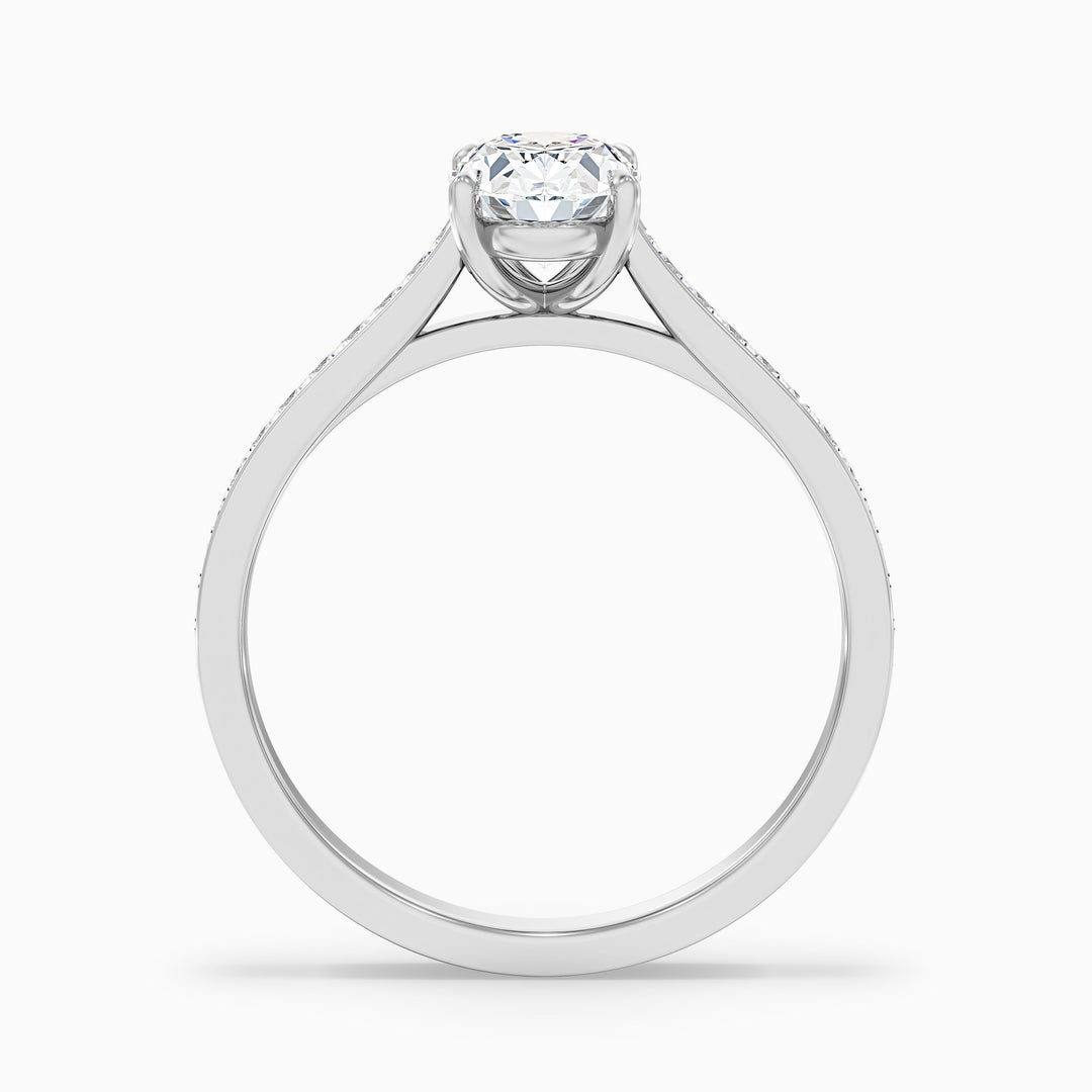 Jessy 4.5 Carat Oval Cut Side Stone Pave Lab Grown Engagement Ring in 10k White Gold - Side View