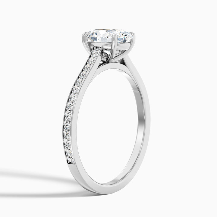 Jessy 5 Carat Oval Cut Side Stone Pave Lab Grown Engagement Ring in 18k White Gold - Detail View