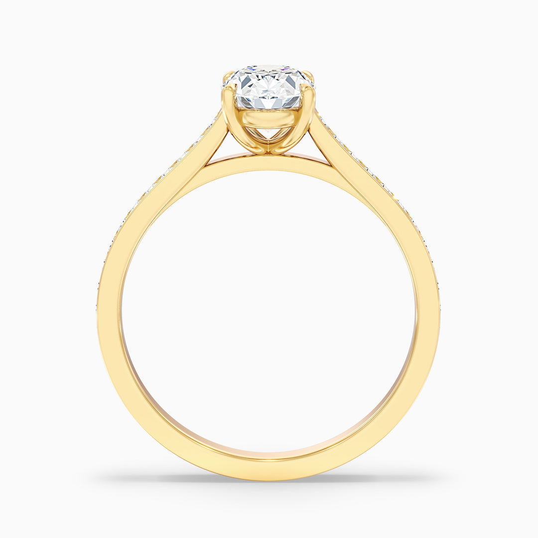 Jessy 1 Carat Oval Cut Side Stone Pave Lab Grown Engagement Ring in Platinum - Side View
