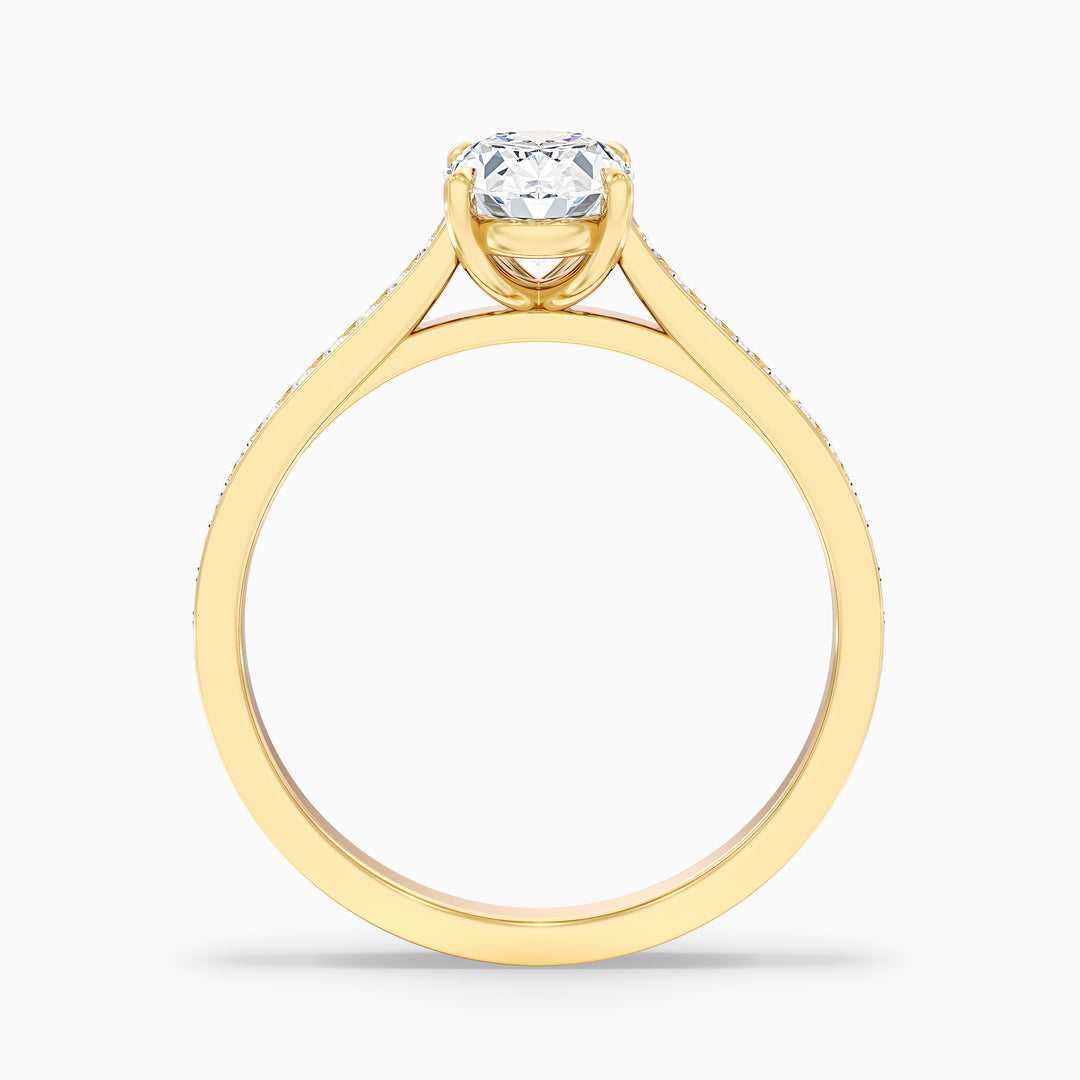 Jessy 5 Carat Oval Cut Side Stone Pave Lab Grown Engagement Ring in 18k White Gold - Side View