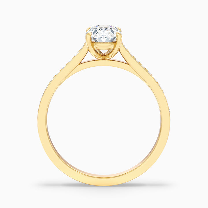 Jessy 5 Carat Oval Cut Side Stone Pave Lab Grown Engagement Ring in 18k White Gold - Side View